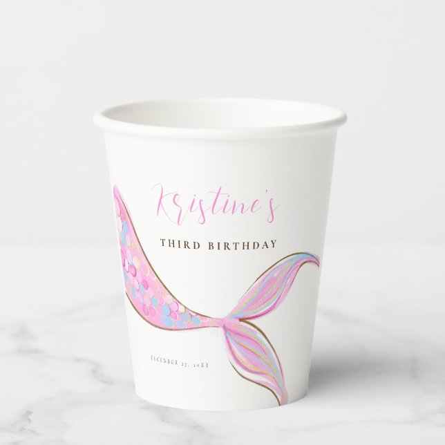 Purple Mermaid Tail Birthday Paper Cups (Front)