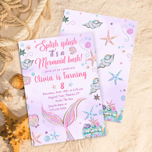 Purple Mermaid Tail Birthday Party Invitation