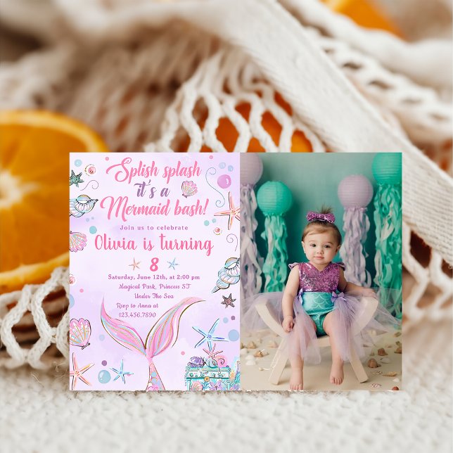 Purple Mermaid Tail Birthday Photo Invitation (Creator Uploaded)