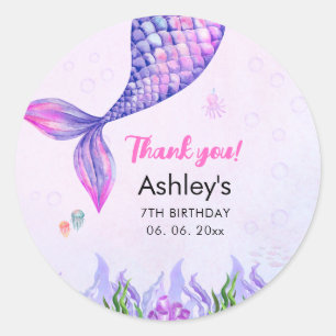 Purple Mermaid Tail, Girl's Birthday Classic Round Sticker