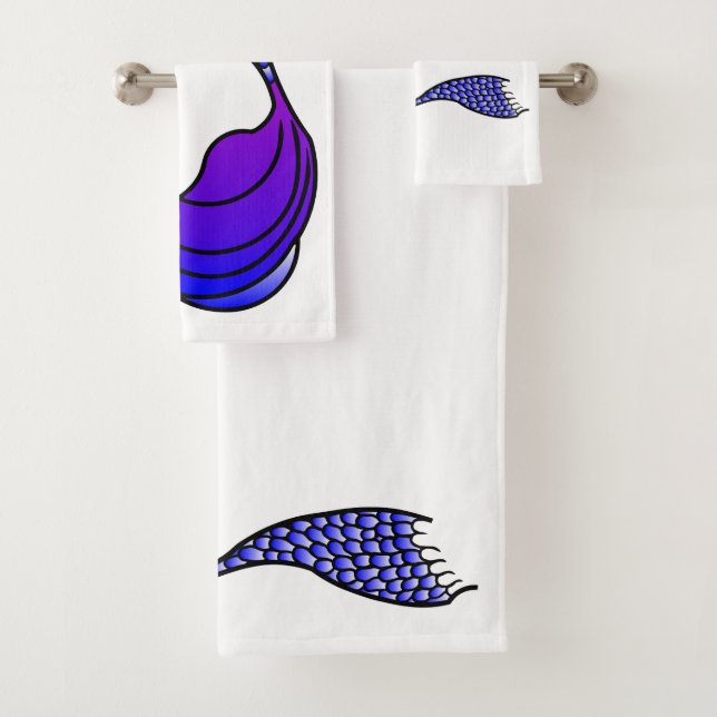Purple Mermaid tail on bath towel set (Insitu)