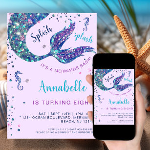 Purple Mermaid Tail Under The Sea Birthday  Invitation