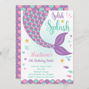 Purple Mermaid Tail Under the Sea Birthday Invite