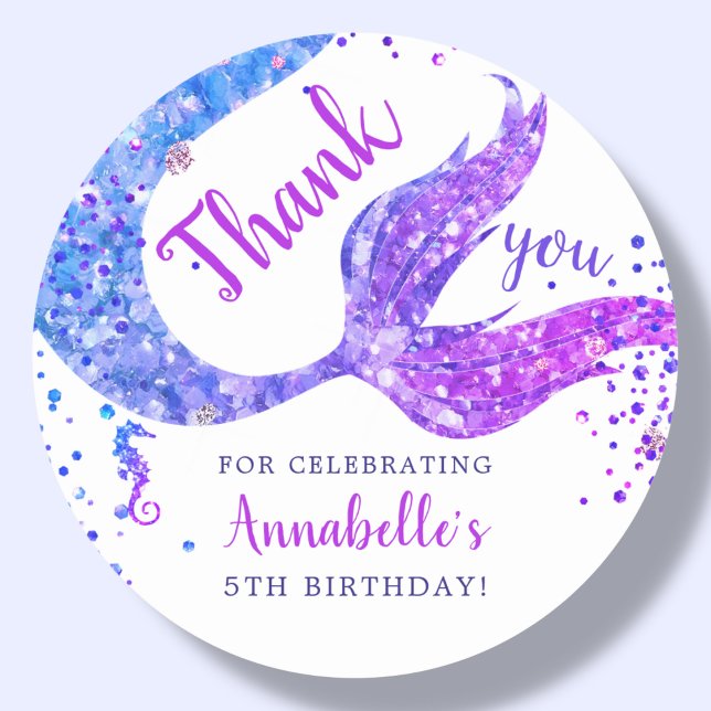 Purple Mermaid Thank You Favour  Classic Round Sticker (Creator Uploaded)