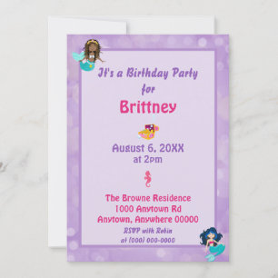 Purple Mermaid Theme Bokeh Background Invitation