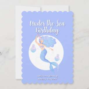 Purple Mermaid Theme Kids Birthday Party Invitation