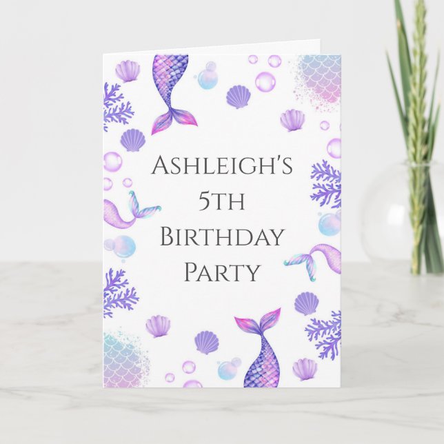 Purple Mermaid Themed Birthday Invitation (Front)