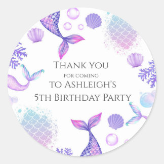 Purple Mermaid Themed Birthday Party Sticker