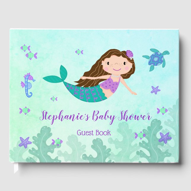 Purple Mermaid Under The Sea Baby Shower Guest Book (Front)