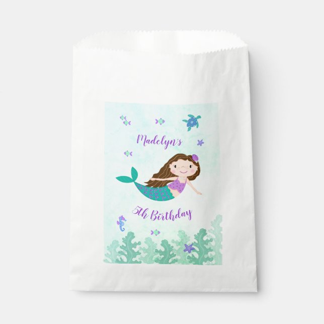 Purple Mermaid Under The Sea Birthday Favour Bags (Front)
