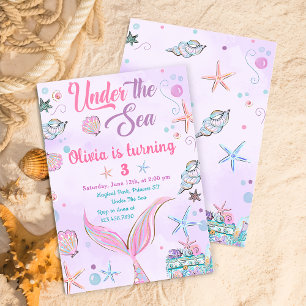 Purple Mermaid Under The Sea Birthday Invitation