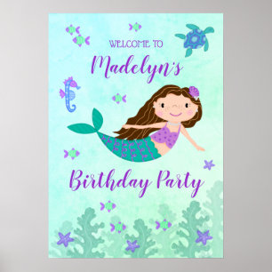 Purple Mermaid Under The Sea Birthday Poster