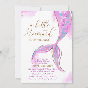 Purple Mermaid Under The Sea Ocean Baby Shower Invitation