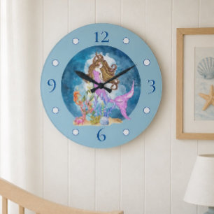 Purple Mermaid Watercolor Large Acrylic Wall Clock