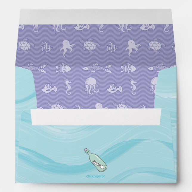 Purple Mermaid with Fair Skin and Sea Turtle Envelope (Back (Bottom))