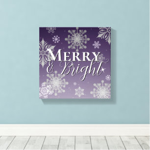 Purple Merry and Bright Snowflakes Christmas Canvas Print
