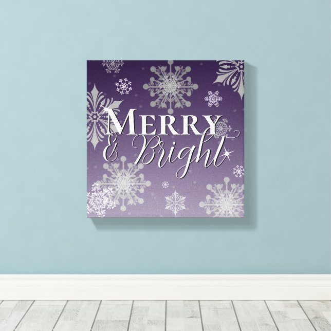 Purple Merry and Bright Snowflakes Christmas Canvas Print (Insitu(Wood Floor))
