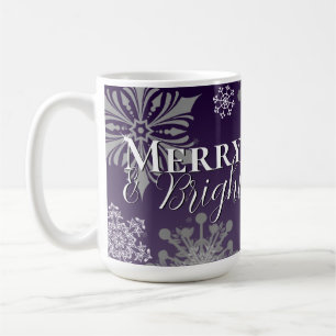 Purple Merry and Bright Snowflakes Christmas Coffee Mug