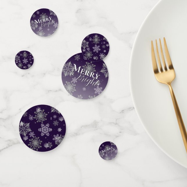 Purple Merry and Bright Snowflakes Christmas Confetti (Group)
