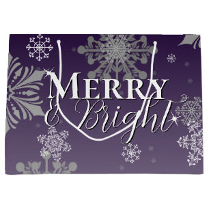 Purple Merry and Bright Snowflakes Christmas Large Gift Bag