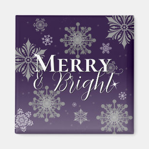 Purple Merry and Bright Snowflakes Christmas Magnet