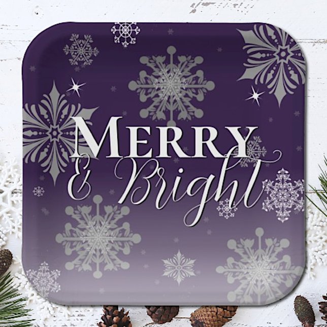 Purple Merry and Bright Snowflakes Christmas Paper Plate (Purple Merry and Bright Snowflakes Christmas Paper Plates)