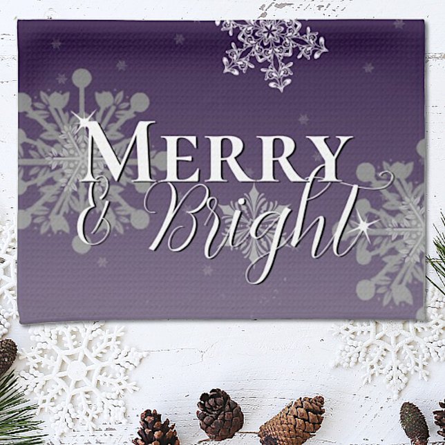 Purple Merry and Bright Snowflakes Christmas Tea Towel (Creator Uploaded)