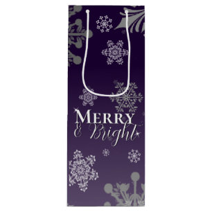 Purple Merry and Bright Snowflakes Christmas Wine Gift Bag