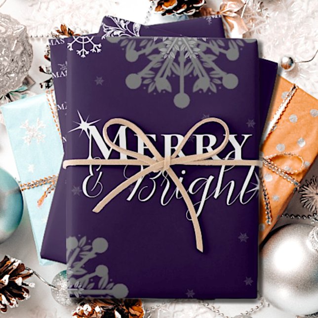 Purple Merry and Bright Snowflakes Christmas Wrapping Paper Sheet (Purple Merry and Bright Snowflakes Christmas Wrapping Paper Sheets)