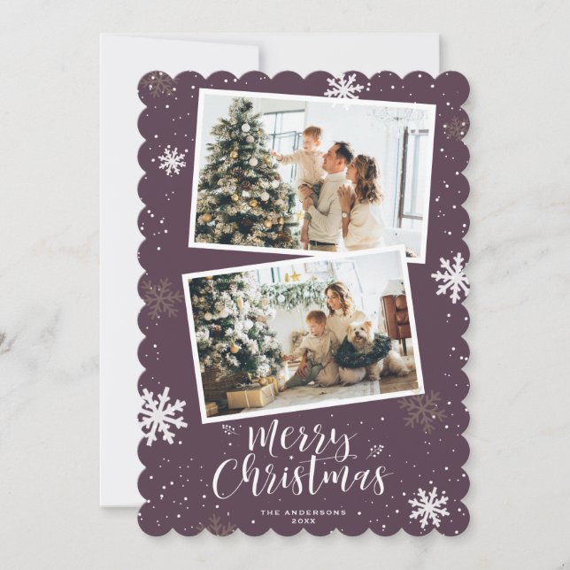 Purple Merry Christmas 2 Photo Holiday Card (Front)