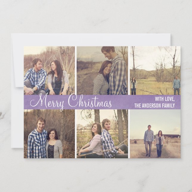 Purple Merry Christmas Photo Flat Cards (Front)