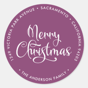 Purple Merry Christmas Return Address Labels