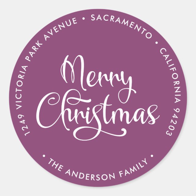 Purple Merry Christmas Return Address Labels (Front)