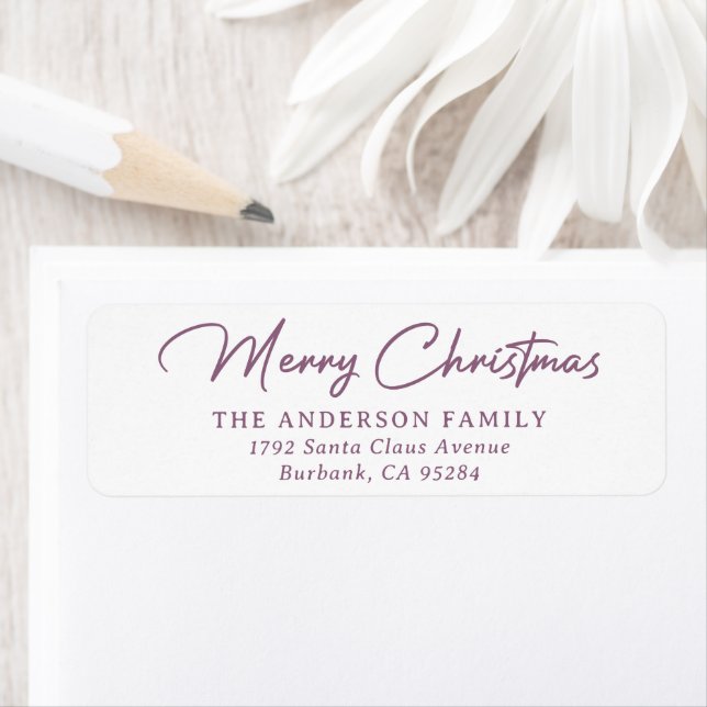 Purple Merry Christmas Return Address Labels (Insitu)