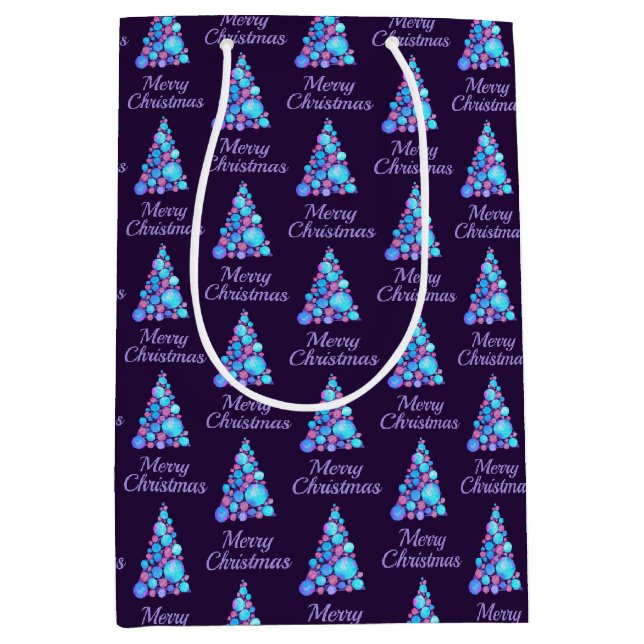 Purple Merry Christmas Tree Modern Medium Gift Bag (Front)