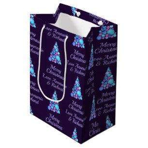 Purple Merry Christmas Tree with Name Medium Gift Bag