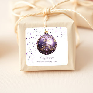 Purple Merry Christmas Vintage Custom Square Sticker
