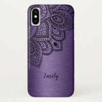 Purple Metallic Background Black Mandala