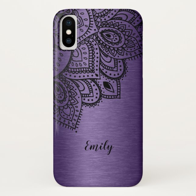 Purple Metallic Background Black Mandala Case-Mate iPhone Case (Back)