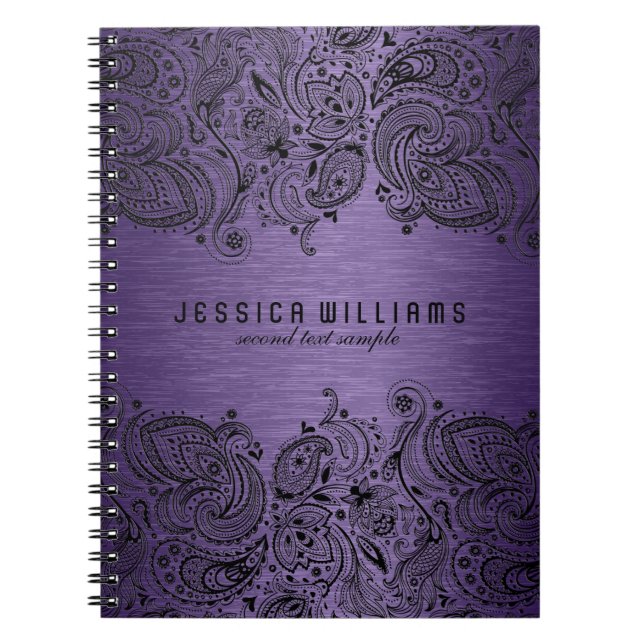Purple Metallic Background With Black Lace Notebook (Front)