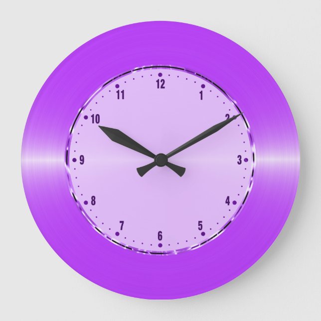 Purple Metallic Design Stainless Steel Look 2 Large Clock (Front)