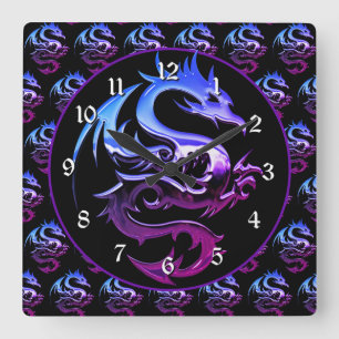 Purple Metallic Dragon Square Wall Clock