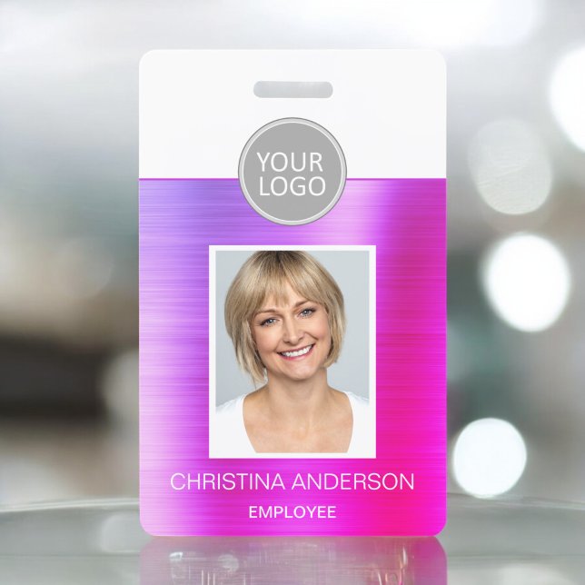 Purple Metallic Employee Name Logo Photo Corporate ID Badge (Creator Uploaded)
