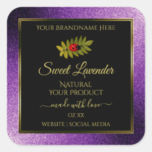 Purple Metallic Faux Glitter Black Product Labels