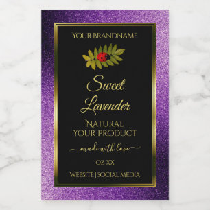 Purple Metallic Faux Glitter Black Product Labels