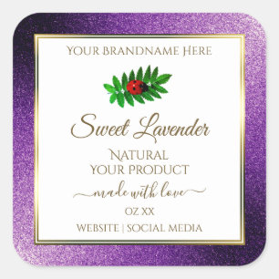 Purple Metallic Faux Glitter White Product Labels
