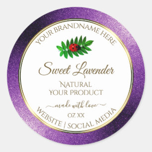 Purple Metallic Faux Glitter White Product Labels