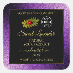 Purple Metallic Glitter Black Product Labels Logo