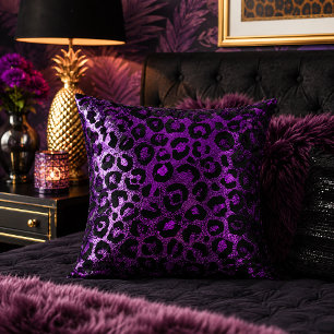 Purple Metallic Leopard Print Animal Pattern Cushion