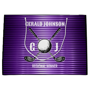 Purple Metallic Lines Golf Monogram Design Large Gift Bag